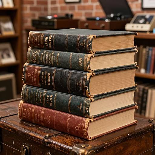Vintage Book Collection on Oak Chest