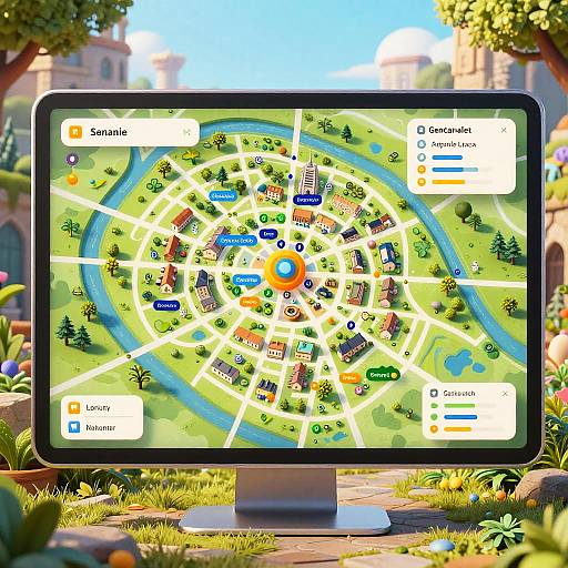 Futuristic Fantasy Town Map Interface