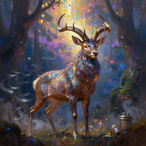 Glittering Arcane Stag in Enchanted Forest