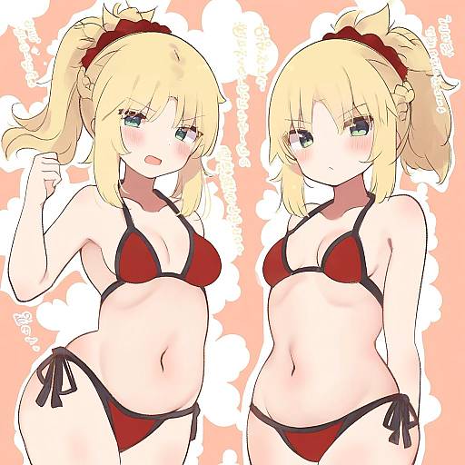 Illustration of Mordred (swimsuit rider) (first ascension) (fate), fate (series) in the style of Suzuki toto