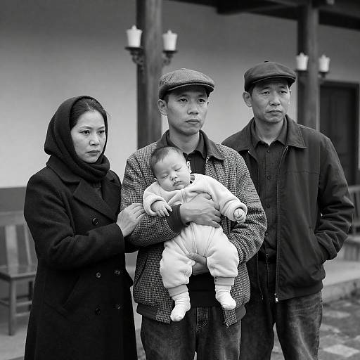 Emotive Family Portrait in Black and White