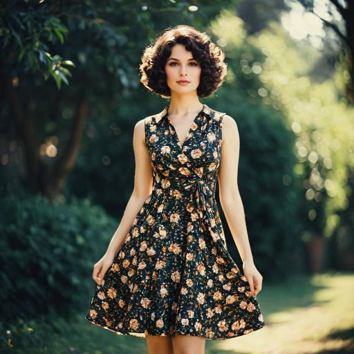Woman in Vintage Floral Dress Outdoors