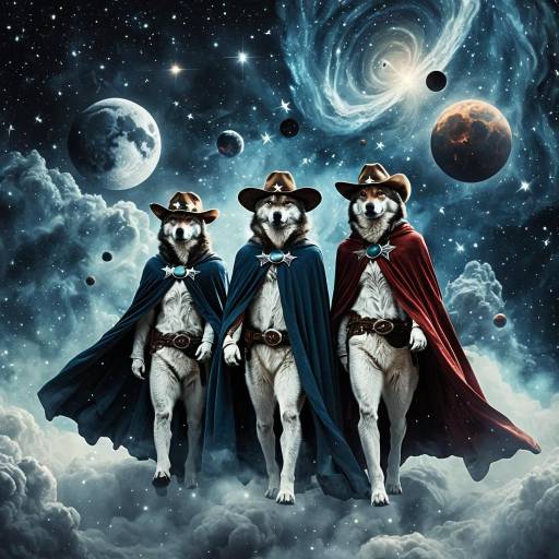 Surreal Wolves in Capes and Cowboy Hats in Space