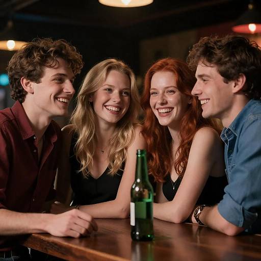 Friends Laughing in a Cozy Bar