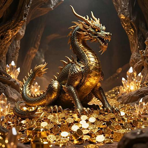 Majestic Dragon Guarding Golden Hoard
