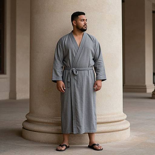 Large Male in Robe by Pillar