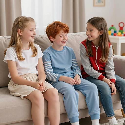 Joyful Children Relaxing on a Couch