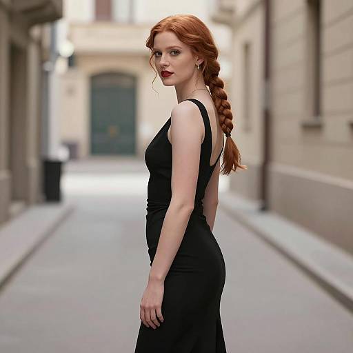 Elegant Woman in Black Evening Gown