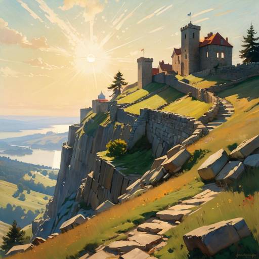 Sunlit Medieval Castle on Rocky Hill