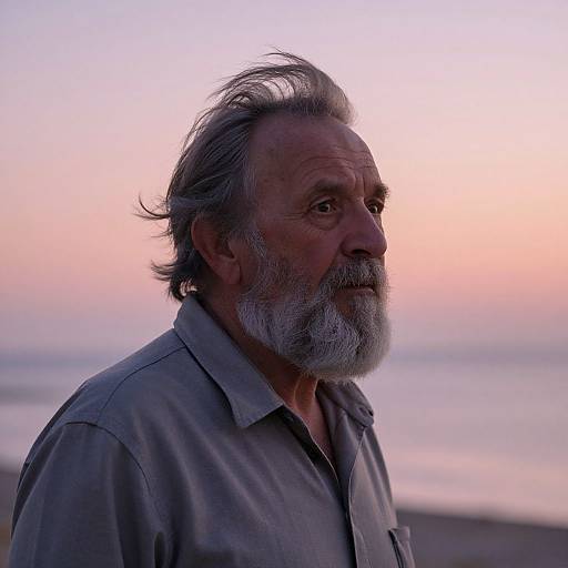 Elderly Man at Seaside Sunset