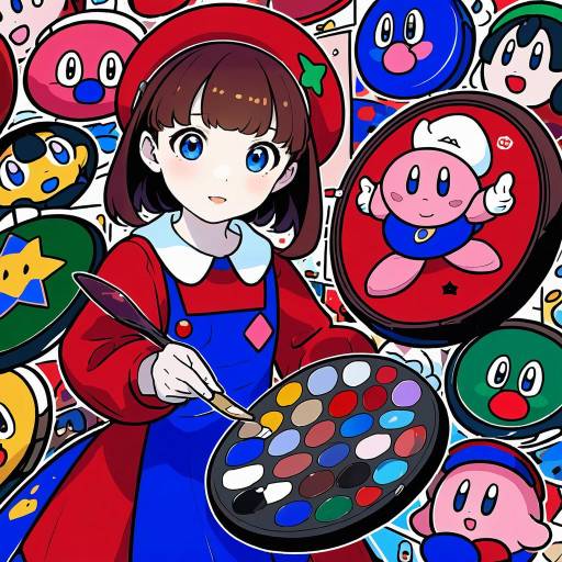 Illustration of Adeleine, kirby (series) in the style of Hetza (hellshock)