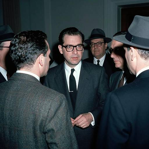 Mid-20th Century Men in Business Attire Indoors
