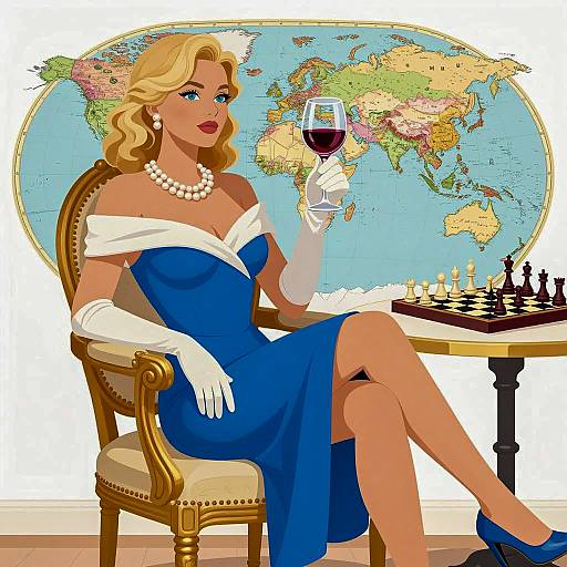 Elegant Woman with Wine and Chess