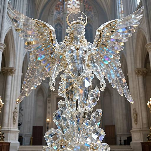 Regal Winged Creature in Crystal Cathedral