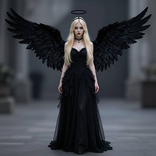 Gothic Angel with Feathered Wings