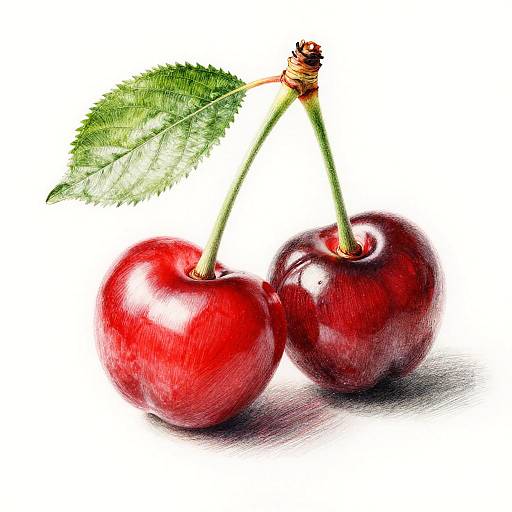 Realistic Cherry Drawing with Leaf