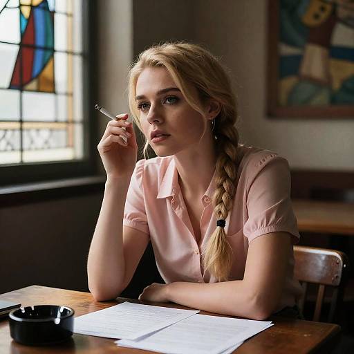 Blonde Woman in Intense Moment