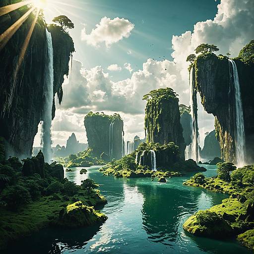 Enchanting Floating Islands and Waterfalls