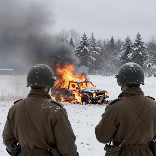 Soldiers Observing a Winter Blaze