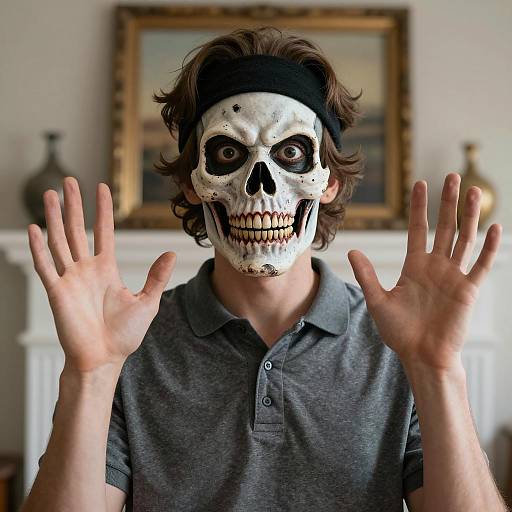 Grotesque Man with Skull Face Portrait