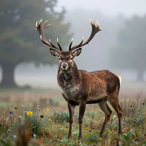 Majestic Stag in Misty Valley