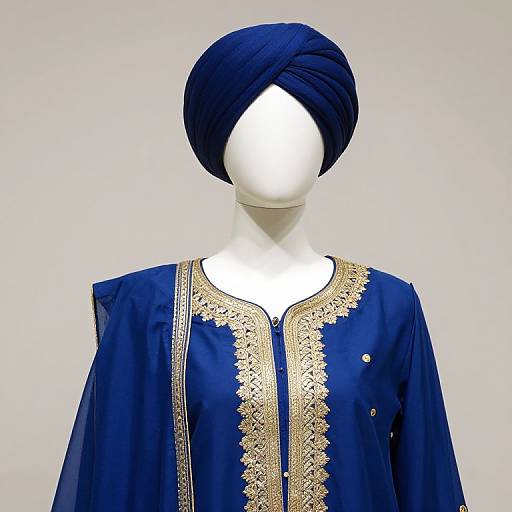 Mannequin in Blue Embroidered Outfit