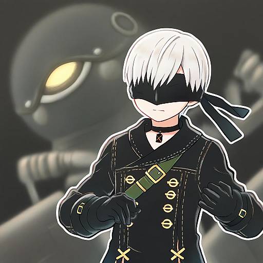 Illustration of 9s (nier:automata), nier (series) in the style of Lasto