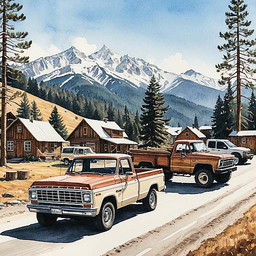 Rustic Mountain Village with Cozy Cars