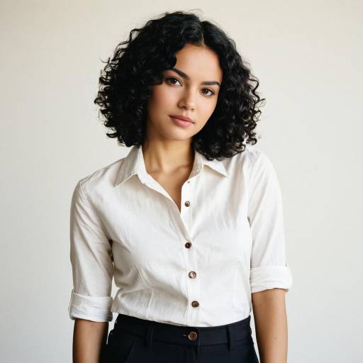 Young Woman in White Shirt with Curly Hair