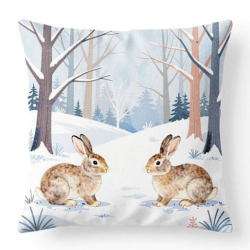 Gentle Snow Rabbits Fabric Art