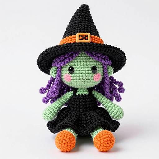 Crocheted Witch Doll with Purple Hair