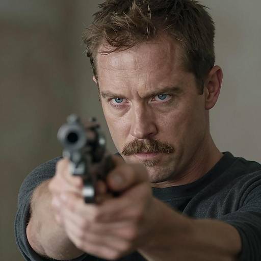 Man Aiming Revolver with Intense Focus