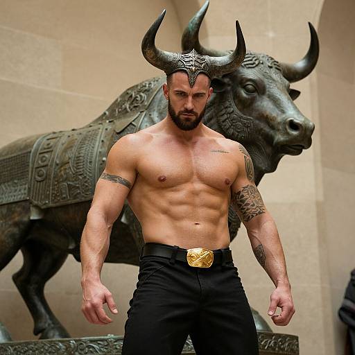 Muscular Man with Horned Headpiece