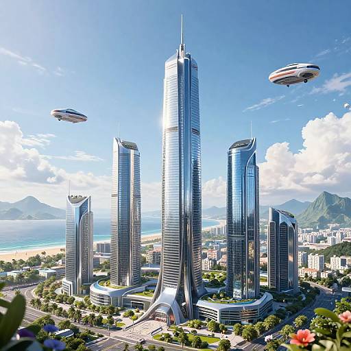 Futuristic Cityscape with Flying Cars