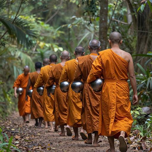 Monks on a Serene Forest Path