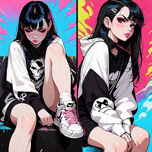 Goth Girl Kneeling in Hoodie