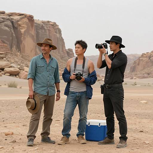 Three Adventurers in a Desert Scene