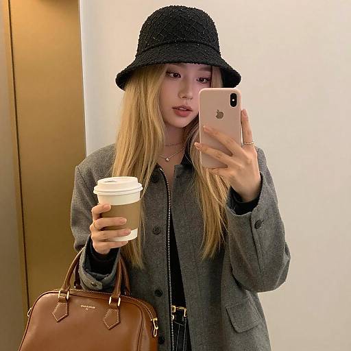 Young Woman Taking Stylish Mirror Selfie