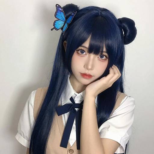 Anime-Style Cosplayer with Twin Buns