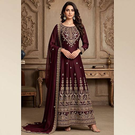 Elegant Wine-Colored Designer Salwar Suit