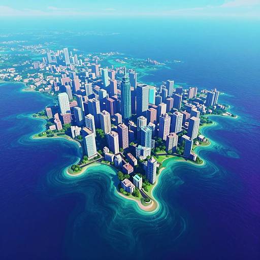 Surreal Cityscape Merging with Ocean