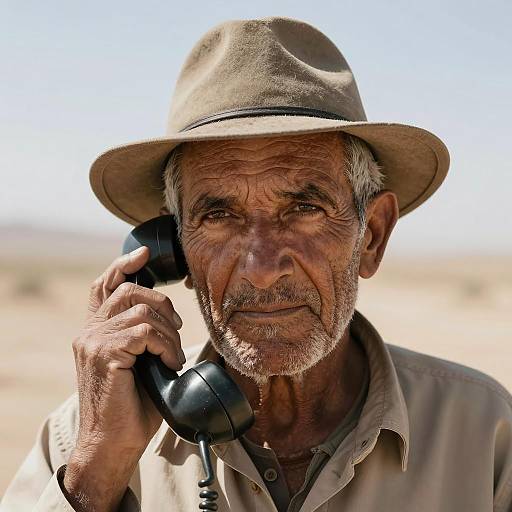 Determined Elder in Desert Landscape