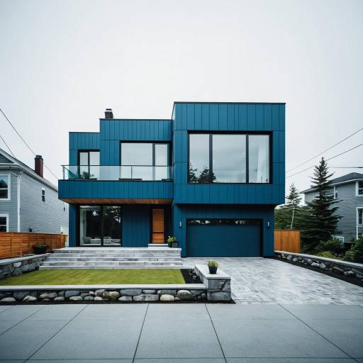 Modern Steel Blue House with Large Windows