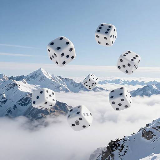 Floating Dice Over Snowy Peaks
