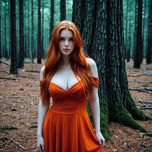 Girl in Copper Hair Costume Outdoors