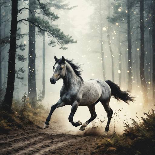 Galloping Horse in Misty Enchanted Forest Galloping Horse in Misty Enchanted Forest