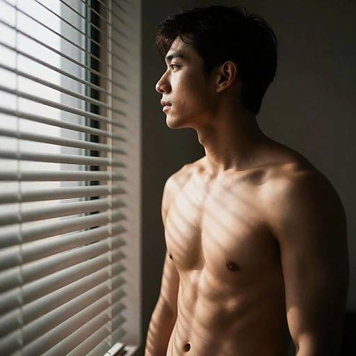 Profile of a Shirtless Man by Window