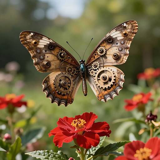 Steampunk Butterfly Over Garden