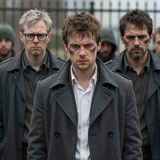 Three Rugged Men in Intense Standoff