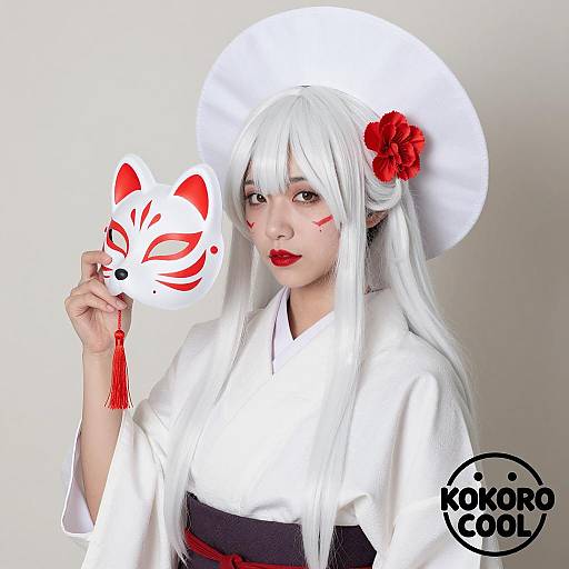 Elegant Japanese Woman in White Attire